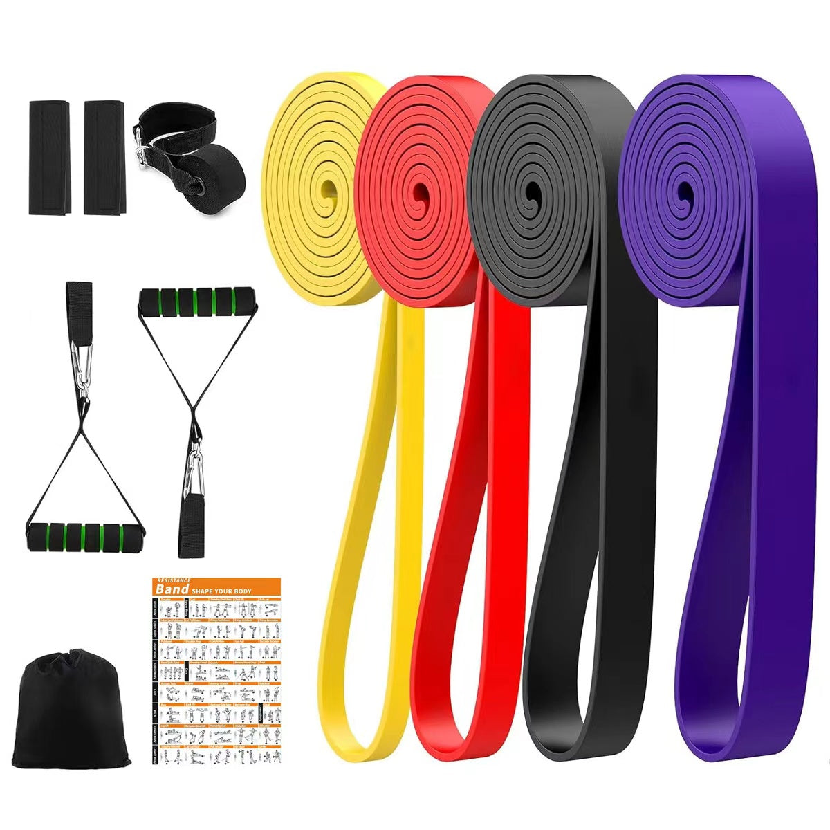 Flexpro Fitnessbänder 5er Set, Widerstandsband Widerstandsbänder(5-125LBS) Set in 5 Stärken Tragetasche und Trainingsanleitung, Widerstandsbänder für Crossfit, Yoga,